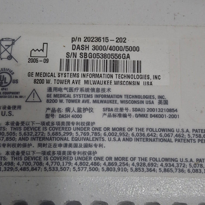 GE Healthcare Dash 4000 - GE/Nellcor SpO2 Patient Monitor