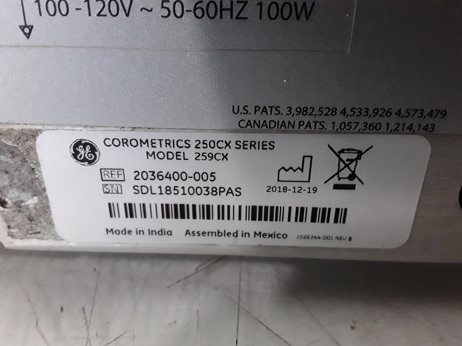 GE Healthcare Corometrics 250cx Series Model 259cx Fetal Monitor