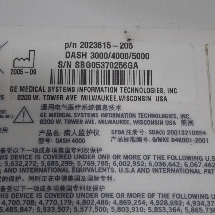 GE Healthcare Dash 4000 - GE/Nellcor SpO2 Patient Monitor