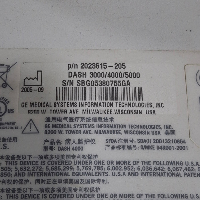 GE Healthcare Dash 4000 - GE/Nellcor SpO2 Patient Monitor