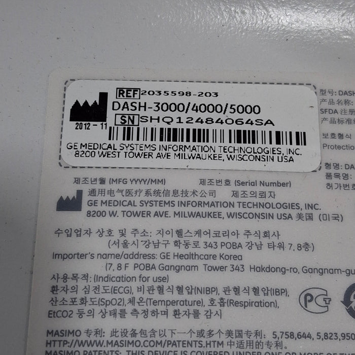 GE Healthcare Dash 4000 - GE/Nellcor SpO2 Patient Monitor