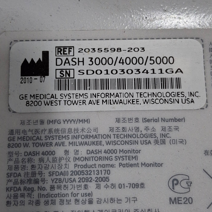 GE Healthcare Dash 4000 - GE/Nellcor SpO2 Patient Monitor