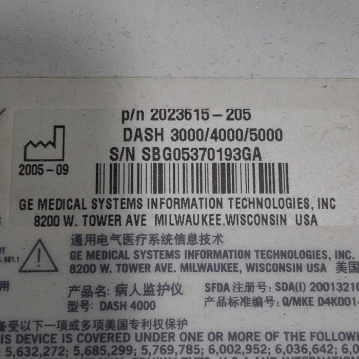 GE Healthcare Dash 4000 - GE/Nellcor SpO2 Patient Monitor