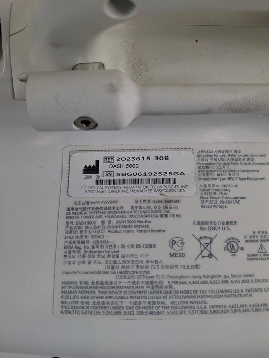 GE Healthcare Dash 5000 - GE/Nellcor SpO2 Patient Monitor