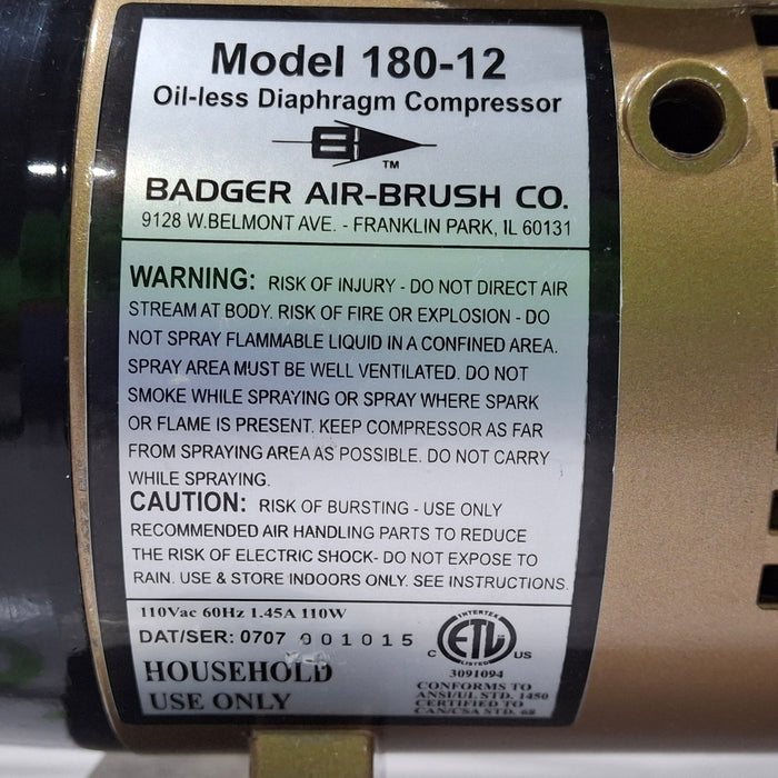 Badger Air Brush Company 180-12 Oil-less Diaphragm Compressor