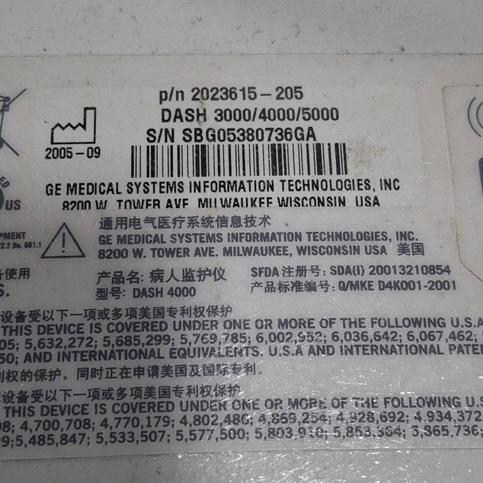 GE Healthcare Dash 4000 - GE/Nellcor SpO2 Patient Monitor