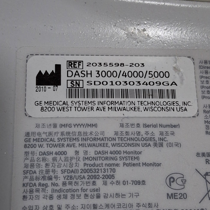 GE Healthcare Dash 4000 - GE/Nellcor SpO2 Patient Monitor