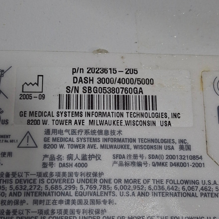 GE Healthcare Dash 4000 - GE/Nellcor SpO2 Patient Monitor