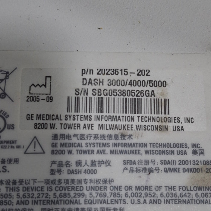 GE Healthcare Dash 4000 - GE/Nellcor SpO2 Patient Monitor