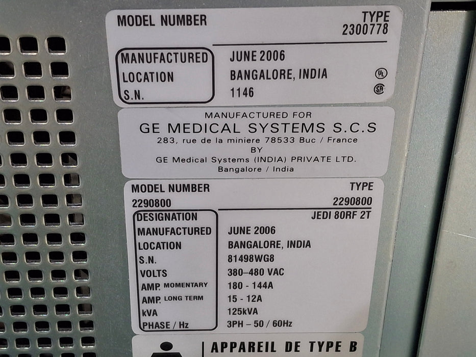 GE Healthcare JEDI 80RT 2T X-Ray Generator