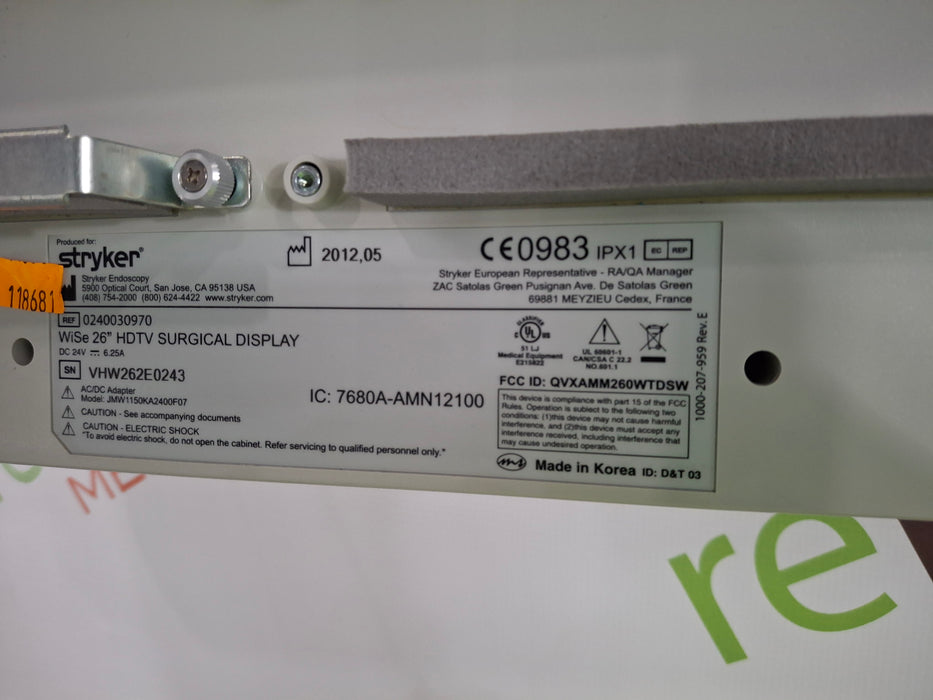 Stryker WiSe 26" HDTV Surgical Display 240-030-970 Monitor