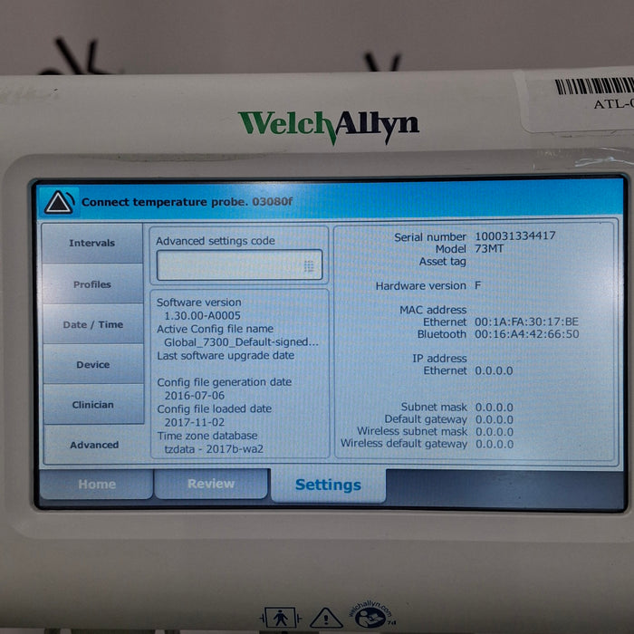 Welch Allyn Connex Spot Bluetooth - Masimo SpO2, SureTemp Monitor