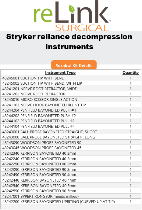 Stryker 48240005 Reliance Decompression Instruments