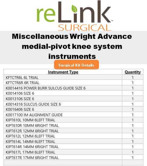 Wright Surgical Advance Knee System Miscellaneous Instruments