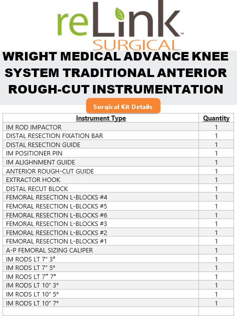 Wright Surgical KS00-1000 Advance Knee System Traditional Anterior Rough Cut Ins