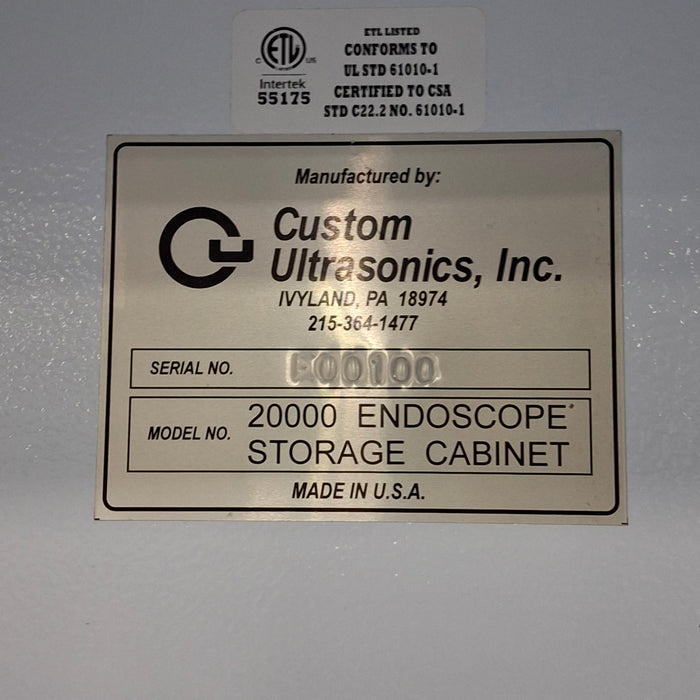 Custom Ultrasonics Model 20000 Endoscope Storage Cabinet