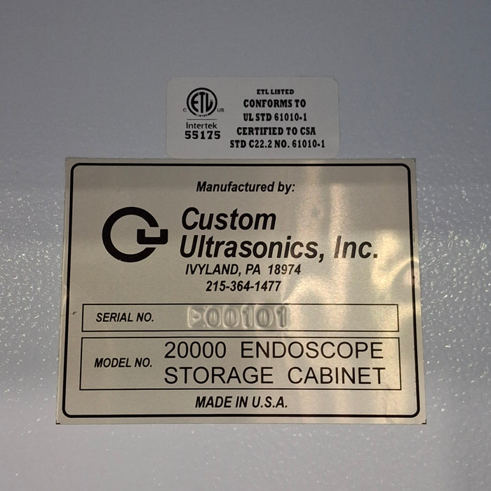 Custom Ultrasonics Model 20000 Endoscope Storage Cabinet