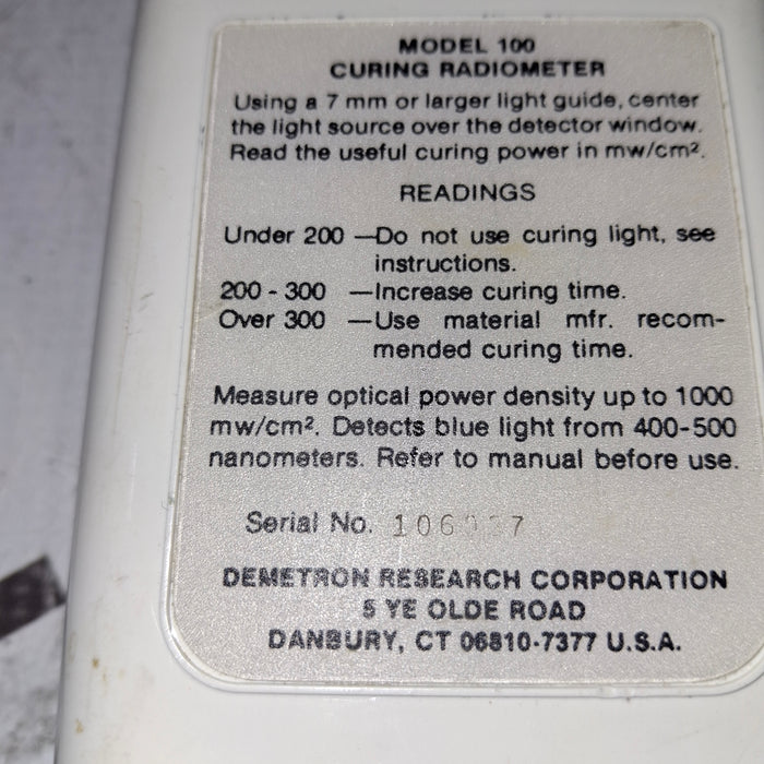 Demetron Research Corporation Model 100 Curing Radiometer
