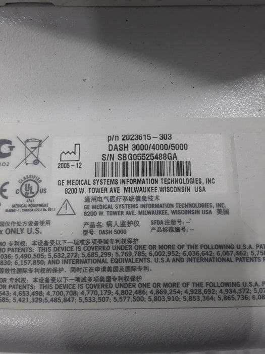 GE Healthcare Dash 5000 - GE/Nellcor SpO2 Patient Monitor