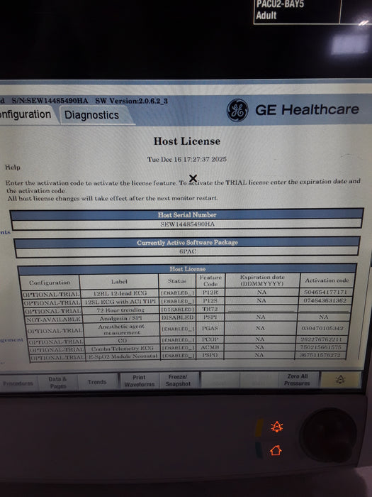 GE Healthcare Carescape B650 Post Anesthesia Care Patient Monitor