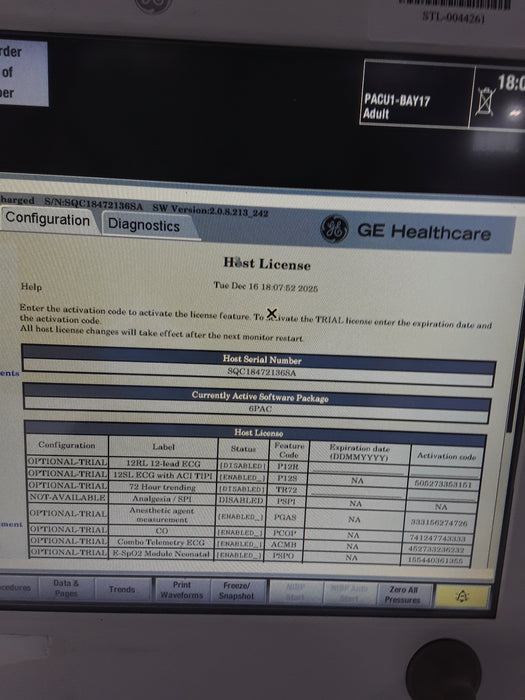 GE Healthcare Carescape B650 Post Anesthesia Care Patient Monitor