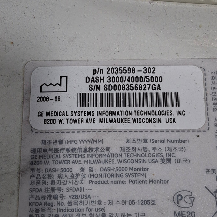 GE Healthcare Dash 5000 - Masimo SpO2 Patient Monitor