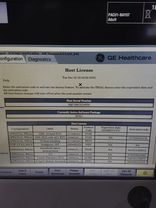 GE Healthcare Carescape B650 Post Anesthesia Care Patient Monitor
