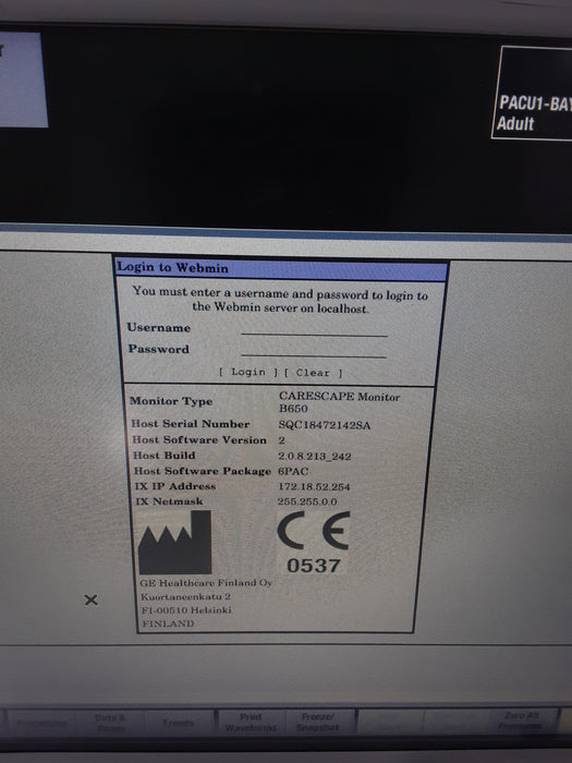 GE Healthcare Carescape B650 Post Anesthesia Care Patient Monitor