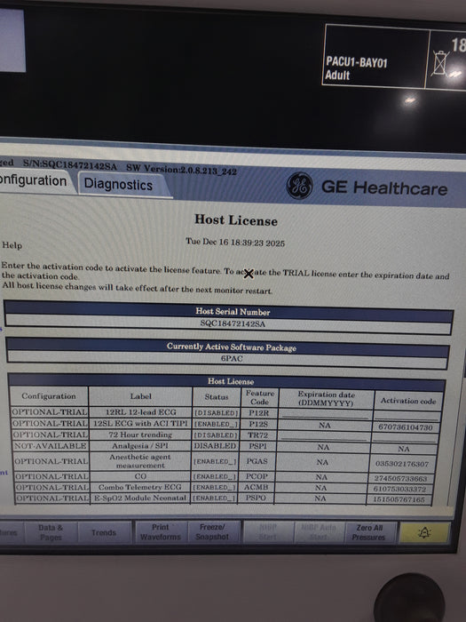 GE Healthcare Carescape B650 Post Anesthesia Care Patient Monitor