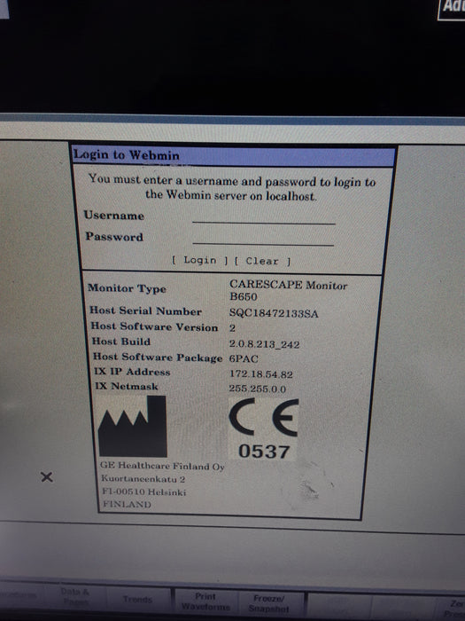 GE Healthcare Carescape B650 Post Anesthesia Care Patient Monitor