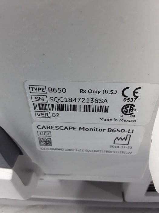 GE Healthcare Carescape B650 Post Anesthesia Care Patient Monitor