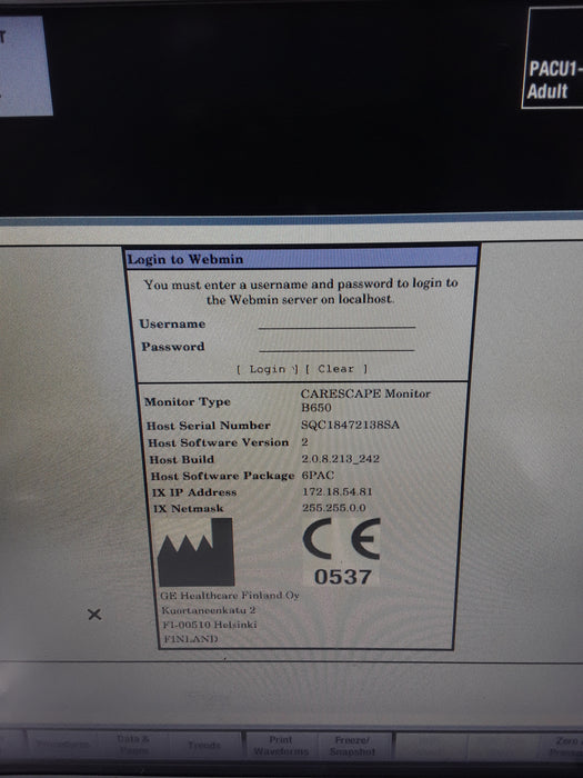 GE Healthcare Carescape B650 Post Anesthesia Care Patient Monitor