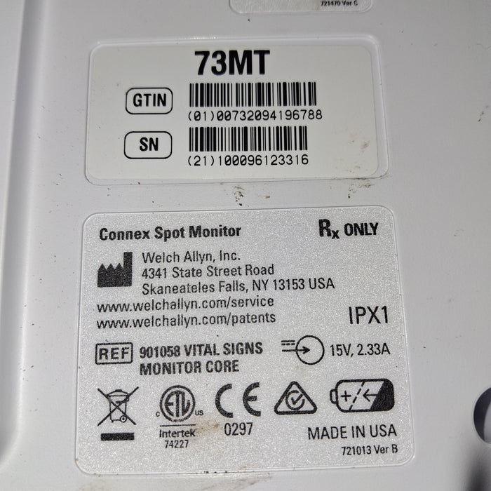 Welch Allyn Connex 73MT Spot Bluetooth - Masimo SpO2, SureTemp Monitor