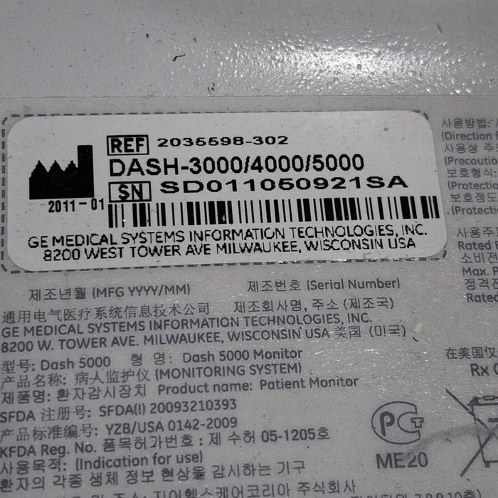 GE Healthcare Dash 5000 - Masimo SpO2 Patient Monitor
