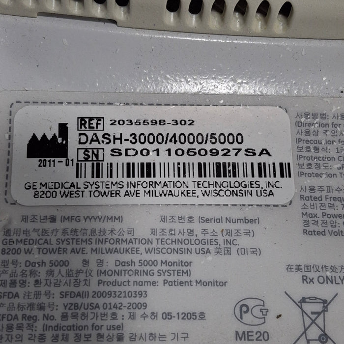 GE Healthcare Dash 5000 - Masimo SpO2 Patient Monitor