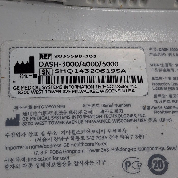 GE Healthcare Dash 5000 - GE/Nellcor SpO2 Patient Monitor