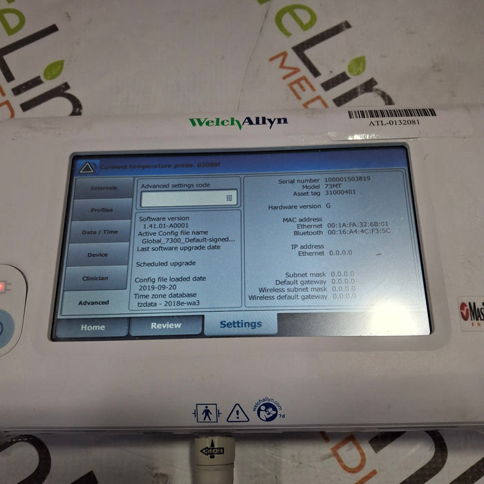 Welch Allyn Connex 73MT Spot Bluetooth - Masimo SpO2, SureTemp Monitor