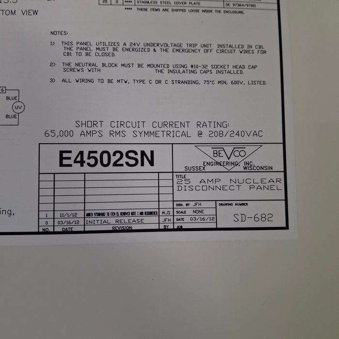 GE Healthcare E4502SN Main Disconnect Panel