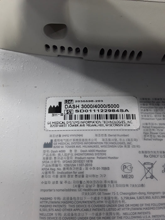 GE Healthcare Dash 4000 - GE/Nellcor SpO2 Patient Monitor