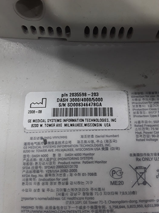 GE Healthcare Dash 4000 - GE/Nellcor SpO2 Patient Monitor