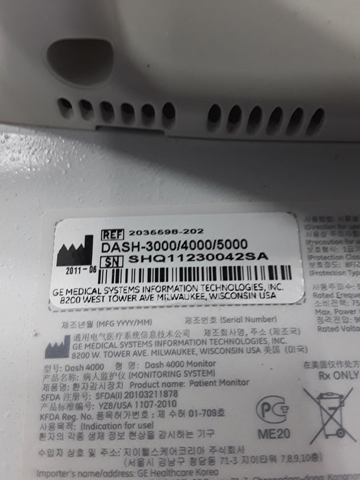 GE Healthcare Dash 4000 - Masimo SpO2 Patient Monitor