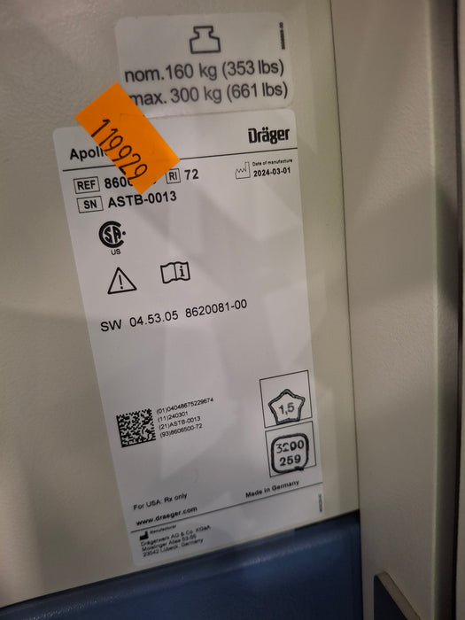 Draeger Medical Apollo Anesthesia System