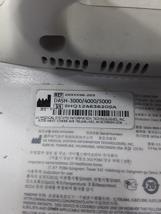 GE Healthcare Dash 4000 - Masimo SpO2 Patient Monitor