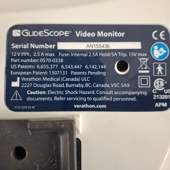 Verathon Medical, Inc Glidescope Video Monitor w/ 0570-0306 Baton