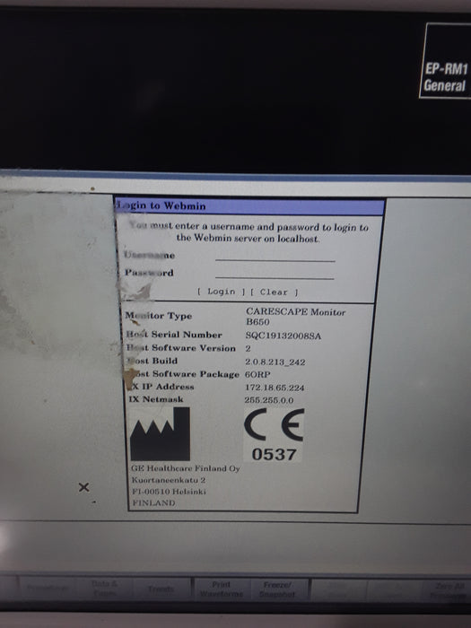 GE Healthcare Carescape B650 Anesthesia Care Patient Monitor