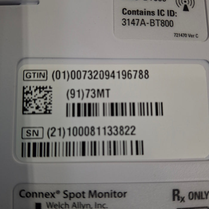 Welch Allyn Connex 73MT Spot Bluetooth - Masimo SpO2, SureTemp Monitor