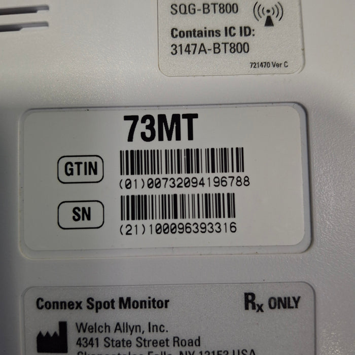 Welch Allyn Connex 73MT Spot Bluetooth - Masimo SpO2, SureTemp Monitor