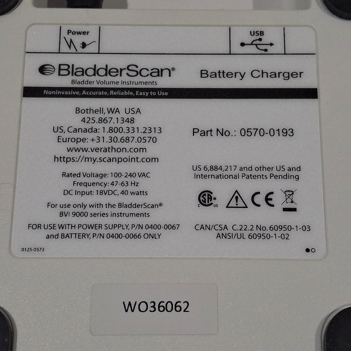 Verathon Medical, Inc BladderScan 0570-0193 Battery Charger
