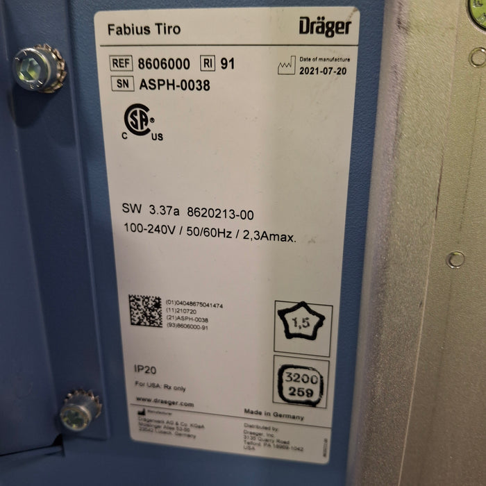 Draeger Medical Fabius Tiro Anesthesia Machine