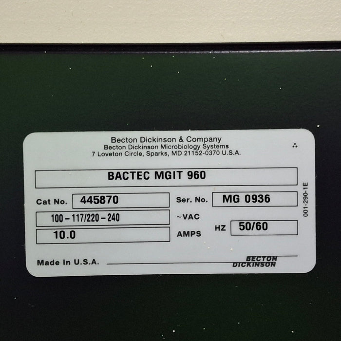 Becton Dickinson Bactec MGIT 960 Automated Mycobacterial Detection System
